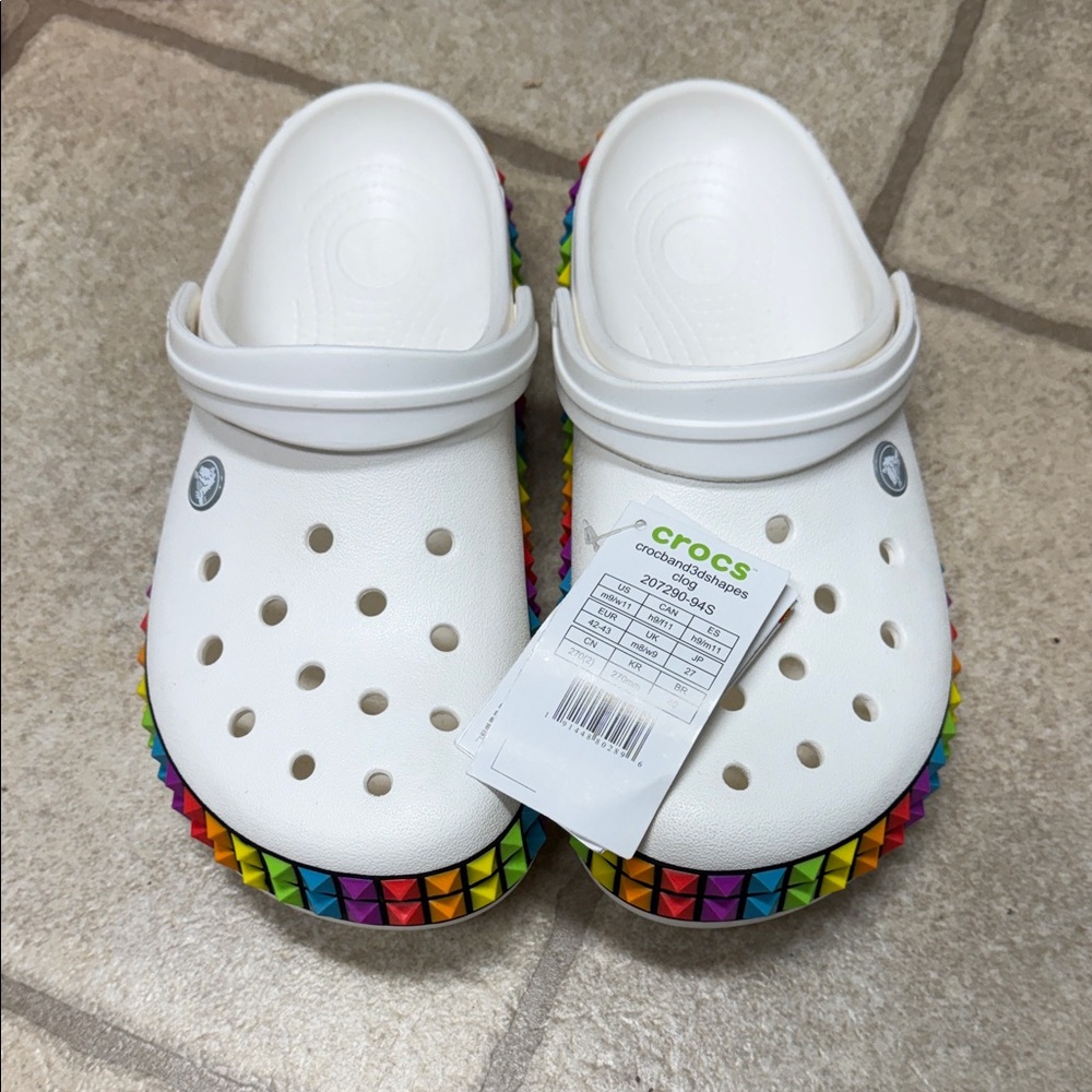 CROCS White Mules with Rainbow Trim